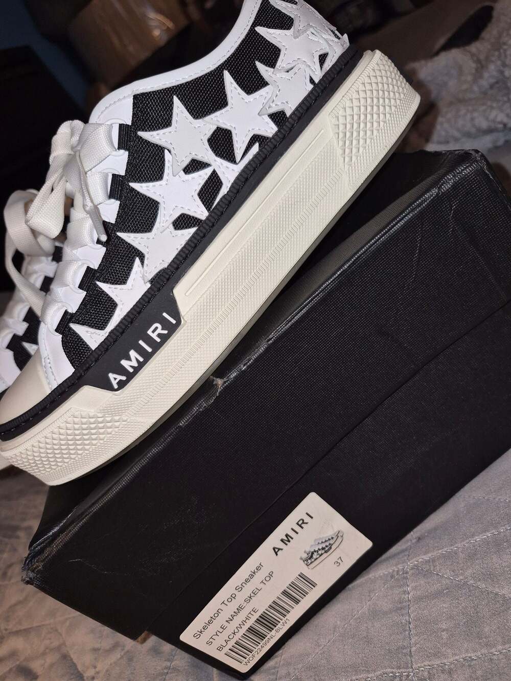 Amiri Skel Top Stars Court Low-Top Sneakers in Black and White - Picture 5 of 6
